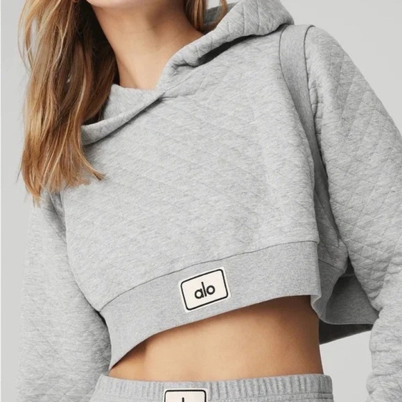 ALO cropped grey quilted hoodie 
size xs - Picture 1 of 6
